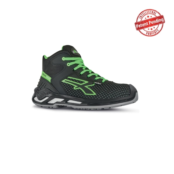 Upower Harry S ESD Calzado de Seguridad Altos - Talla 39 - Resistencia a la Abrasion, Impermeables, Transpirables, Escudo Anti-Impactos, Puntera de Aluminio, Suela Antideslizante, Proteccion S3S CI FO SR - Color Negro/Verde