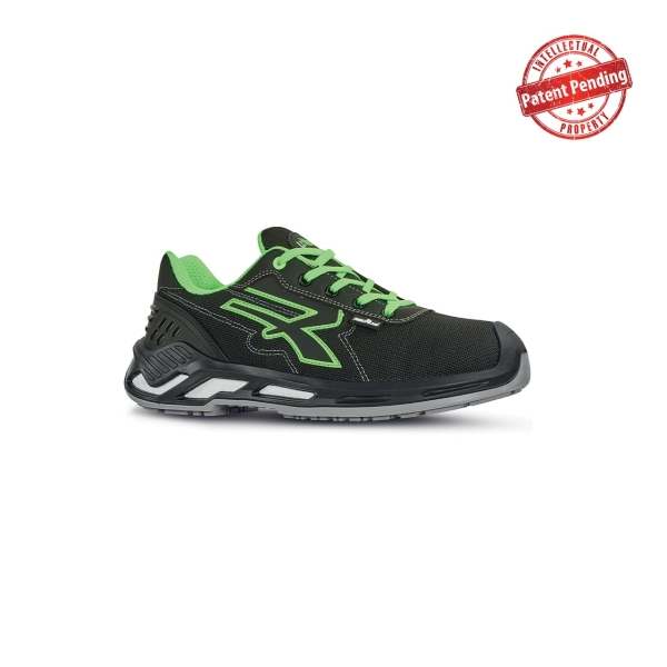 Upower Milo S ESD Calzado de Seguridad Bajos - Talla 40 - Puntera de Aluminio, Hidrorepelente, Transpirables, Antideslizantes, Escudo Anti-Impactos, Proteccion S3S CI FO SR - Color Negro/Verde