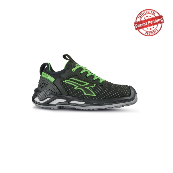 Upower Bryan S ESD Calzado de Seguridad Bajos - Talla 38 - Resistencia a la Abrasion, Impermeables y Transpirables, Puntera de Aluminio, Suela Antideslizante, Proteccion S3S CI FO SR - Color Negro/Verde