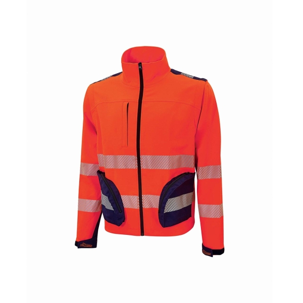 Upower Bea Cazadora de Trabajo Alta Visibilidad - Talla XS - Mangas Separables, Bolsillos Funcionales, Bandas Reflectantes Termoselladas, Ajuste con Velcro, Proteccion DPI2 - Color Rojo Fluorescente