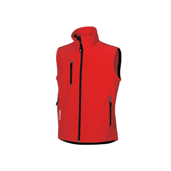 Upower Climb Chaleco de Trabajo Soft Shell - Talla 4XL - Tejido Elastico Transpirable, Resistente al Viento y Agua, Bolsillo para Movil con Cremallera, Proteccion DPI1 - Color Rojo Magma
