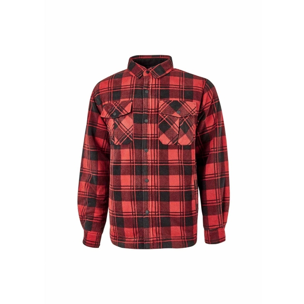 Upower Willow Camisa de Felpa Acolchada - Talla 4XL - Interior Guateado, Bolsillos Funcionales, Cierre Botones a Presion, Proteccion DPI1, Cuello con Cierre Velcro - Color Rojo Magma y Negro