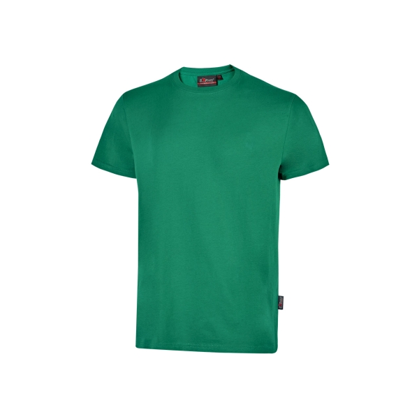 Upower Figi Pack de 5 Camiseta de Trabajo de Algodon Cardado - Talla 3XL - Cuello Elastico Acanalado, Cinta Para-Sudor, Proteccion DPI1, Suavidad y Confort Prolongado - Color Verde Esmeralda
