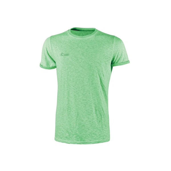 Upower Fluo Camiseta de Manga Corta - Talla 4XL - Algodon Flameado, Tejido Slub, Transpirable, Ajuste Slim-Fit, Cuello Redondo Acanalado, Logotipo Bordado - Color Verde Fluorescente
