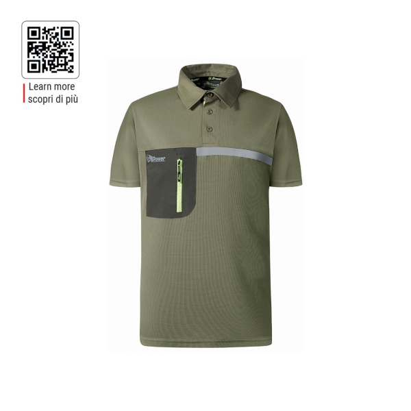 Upower Libra Polo Hombre Termorregulador - Talla 2XL - Antimicrobiano HeiQ Pure, Bolsillo Cremallera, Banda Reflectante, Proteccion DPI1 - Color Verde Oliva