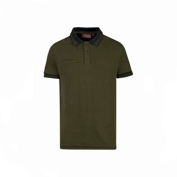 Upower Way Polo Hombre Manga Corta - Talla S - Algodon Stretch, Ajuste Slim Fit, Ribetes en Contraste, Cierre Tres Botones, Aberturas Laterales, Proteccion DPI1 - Color Verde Oscuro
