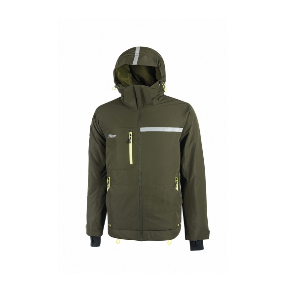Upower Wink Chaqueta de Trabajo de Invierno - Talla L - Acolchado de Grafeno, Impermeable, Capucha Regulable, Multibolsillos, Detalles Reflectantes, Proteccion DPI1 - Color Verde Oscuro