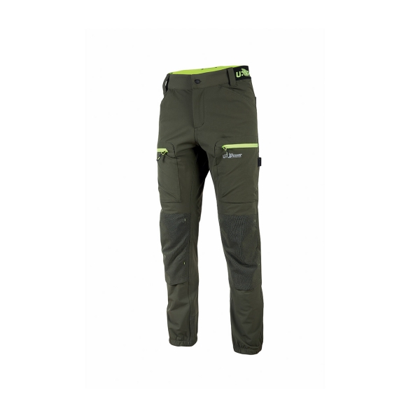 Upower Horizon Pantalones de Trabajo Elasticos - Talla M - Corte Jogging, Impermeables, Transpirables, Secado Rapido, Multibolsillo, Proteccion Lumbar, DPI1 - Color Verde Oscuro