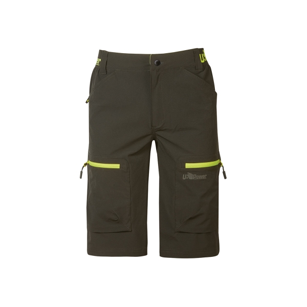 Upower Ares Bermudas de Trabajo con Corte Jogging - Talla XL - Cierre Resistente, Multibolsillos, Proteccion Lumbar, Cinta Reflectante, Impermeables - Color Verde Oscuro