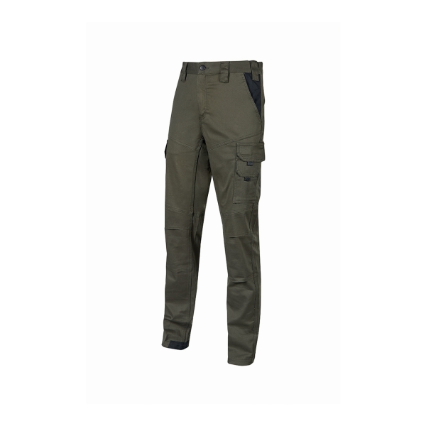 Upower Guapo Pantalones de Trabajo de Algodon Elastico - Talla 3XL - Bolsillos Multifuncionales, Cierre Resistente, Proteccion Lumbar, Rodillas Preformadas, Triple Costura, DPI1 - Color Verde Oscuro