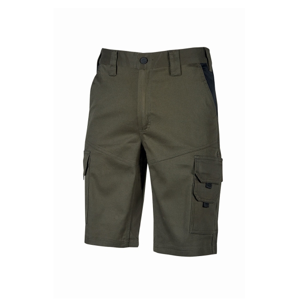 Upower Bonito Pantalones Cortos de Trabajo de Algodon Elastizado - Talla 5XL - Cinturilla Elastica, Bolsillos Multifuncionales, Cierre Cremallera, Proteccion DPI1, Costuras Reforzadas - Color Verde Oscuro
