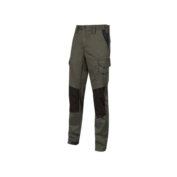 Upower Majo Pantalon de Trabajo - Talla 3XL - Algodon Elastico, Diseño Slim-Fit, Multiples Bolsillos, Proteccion Lumbar, Detalles Reforzados, Cinta Reflectante, Correa Porta Martillo - Color Verde Oscuro