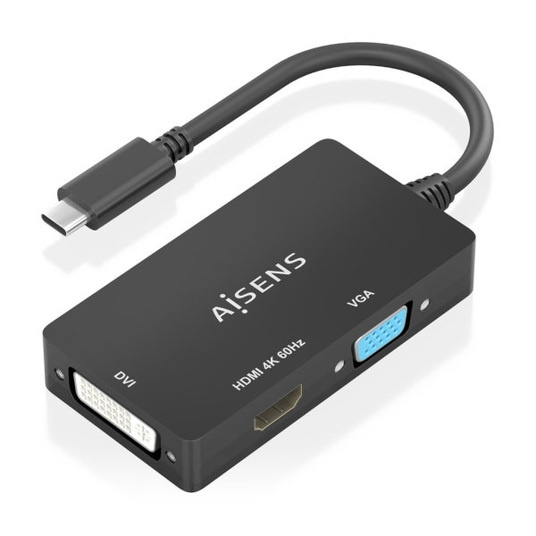 Aisens Conversor USB-C a DVI/HDMI/VGA - USB-C/M-DVI/H-HDMI/H-VGA/H - 15cm - Color Negro