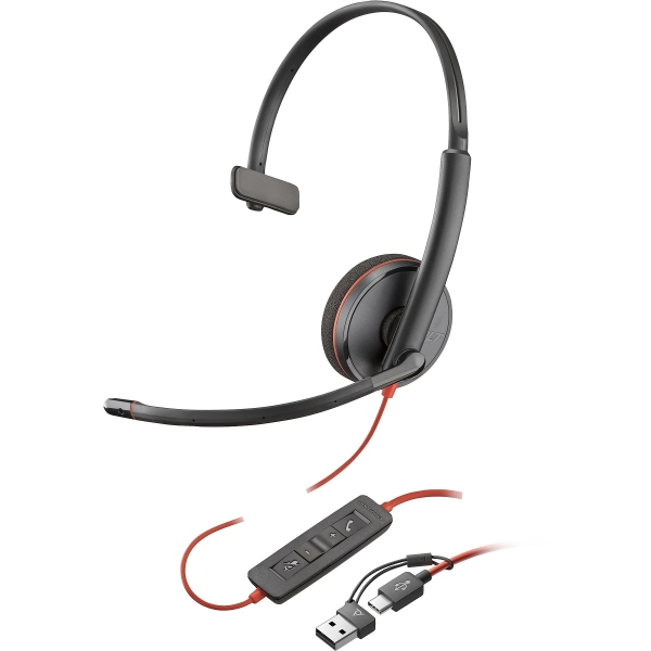 HP Poly Blackwire 3210 USB-C/USB-A Auricular Monoaural con Microfono - Almohadilla Acolchada - Controles en Cable