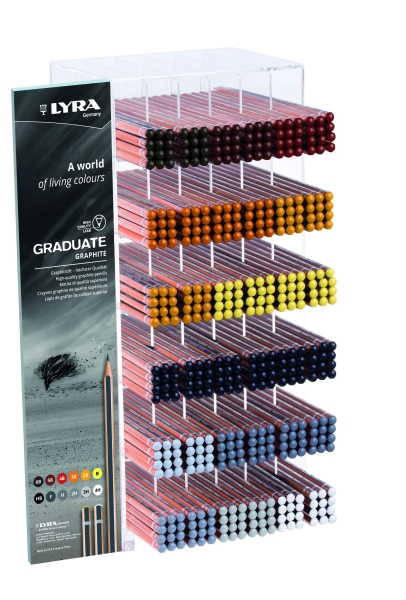 Lyra Graduate Expositor con 432 Lapices de Grafito - Hexagonal - Graduaciones Surtidas - Color Negro