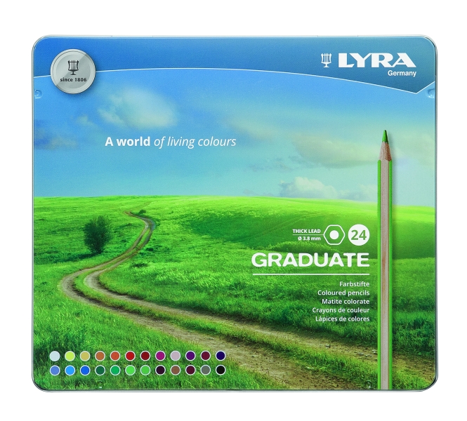 Lyra Graduate Pack de 24 Lapices de Colores - Hexagonal - Estuche de Metal - Color Negro