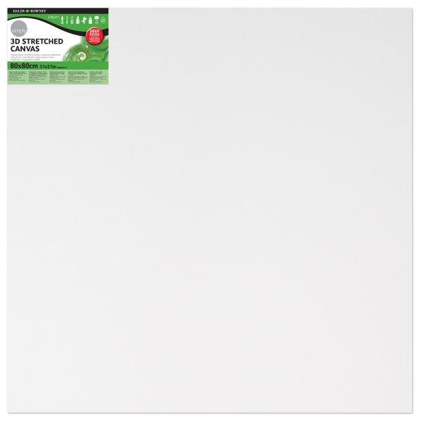 Daler Rowney Simply Bastidor Entelado 3D - 80x80cm - Imprimacion Triple - Grano Medio - 100% Algodon sin Acido - 250g - Color Blanco