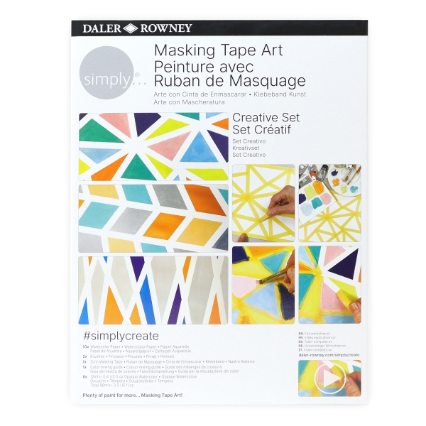 Daler Rowney Simply Creative Pack de Acuarelas Opacas - Tematica de Arte con Cinta de Enmascarar - Caja de Carton - Colores Surtidos