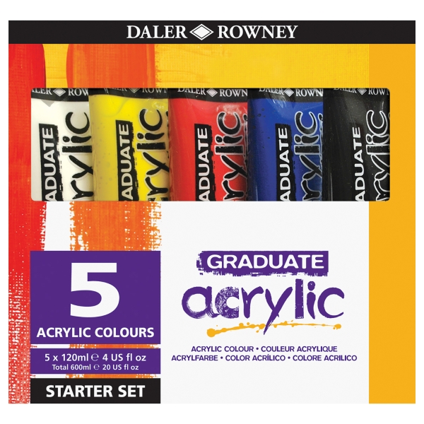 Daler Rowney Graduate Pack de 5 Pack de 5 Pinturas Acrilicas - Set de Iniaciacion - Colores Surtidos