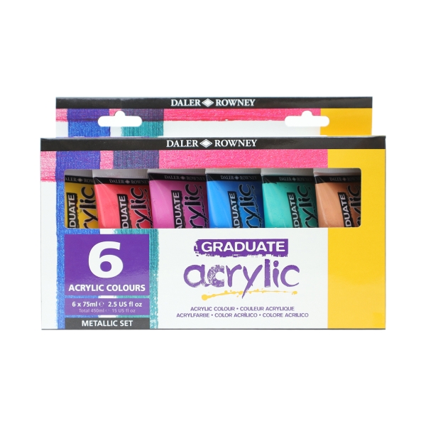 Daler Rowney Graduate Pack de 6 Pinturas Acrilicas - Set Metalico - 75ml - Colores Surtidos