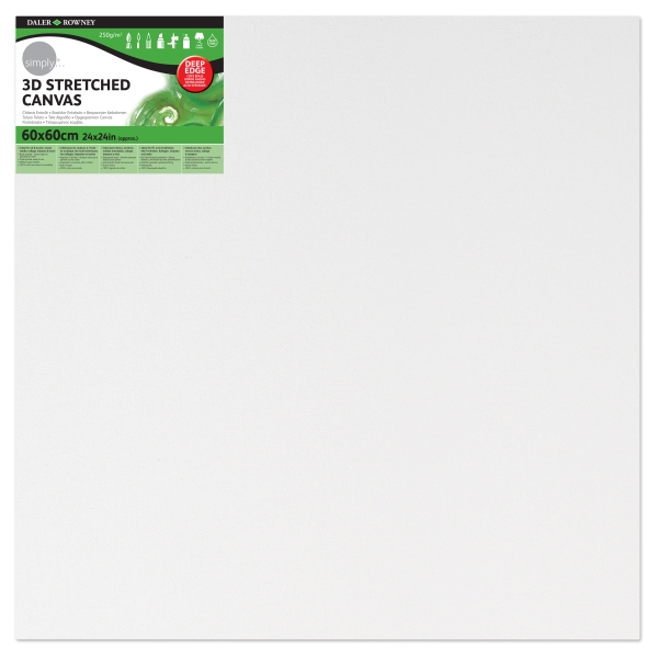 Daler Rowney Simply Bastidor Entelado 3D - 60x60cm - Imprimacion Triple - Grano Medio - 100% Algodon sin Acido - 250g - Color Blanco