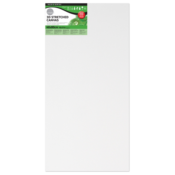 Daler Rowney Simply Bastidor Entelado 3D - 40x80cm - Imprimacion Triple - Grano Medio - 100% Algodon sin Acido - 250g - Color Blanco