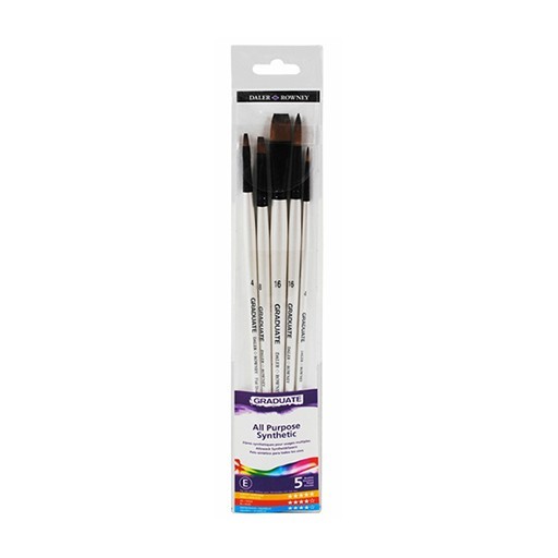 Daler Rowney Graduate Pack de 5 Pinceles Multitecnica - Pelo Sintetico - Mango Largo