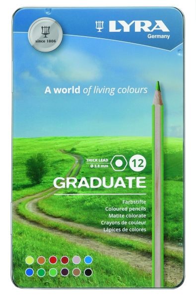 Lyra Graduate Pack de 12 Lapices de Colores - Hexagonal - Estuche de Metal - Color Negro