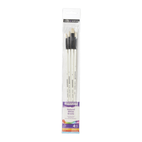 Daler Rowney Graduate Pack de 4 Pinceles para Oleo - Pelo de Cerda Natural - Mango Largo