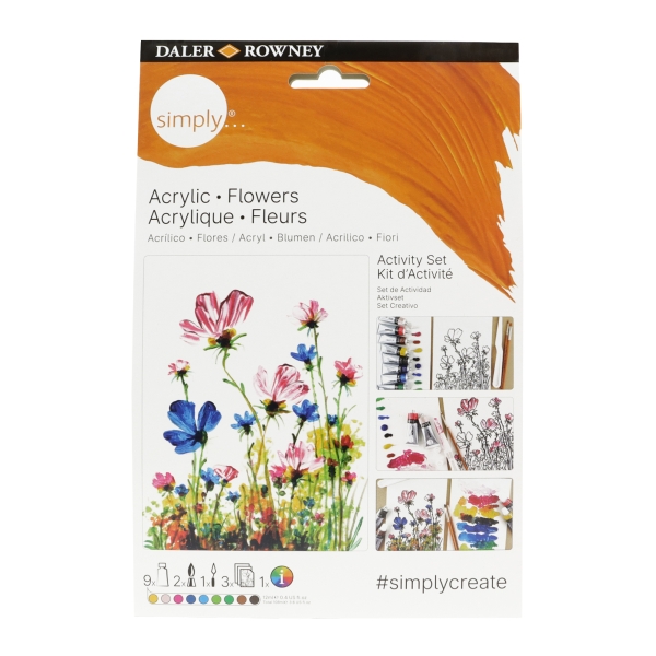 Daler Rowney Simply Activity Pack de 25 Piezas - Pintura Acrilica - Tematica Flores - Colores Surtidos