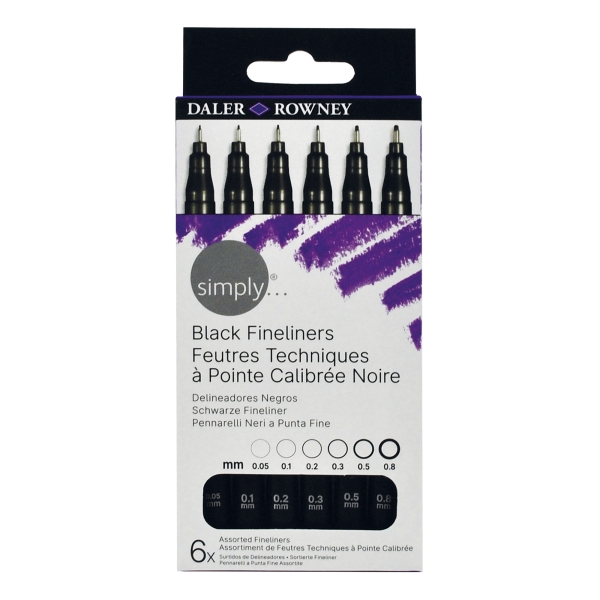 Daler Rowney Simply Pack de 6 Rotuladores Fineliner - Color Negro