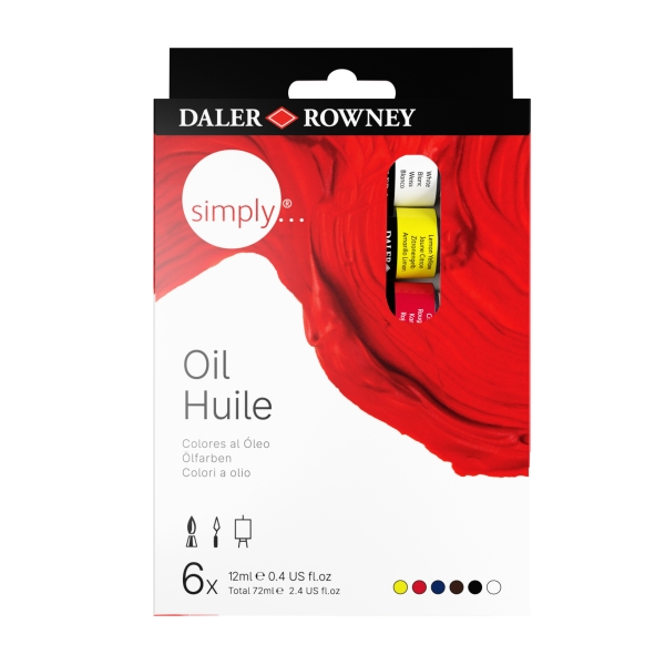 Daler Rowney Simply Pack de 6 Pinturas al Oleo - Tubos de Aluminio - 12ml - Colores Surtidos