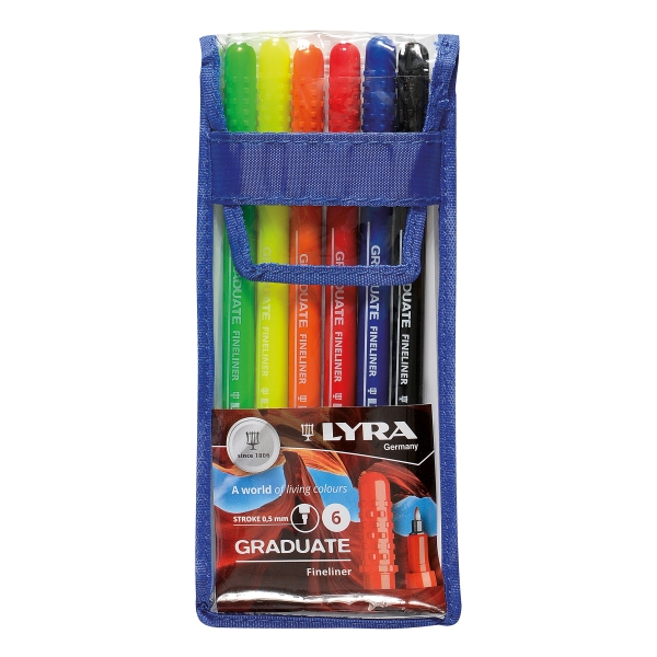 Lyra Graduate Pack de 6 Fineliners Rotulador de Punta Sintetica - Punta Fina - Estuche 6 Unidades - Colores Surtidos