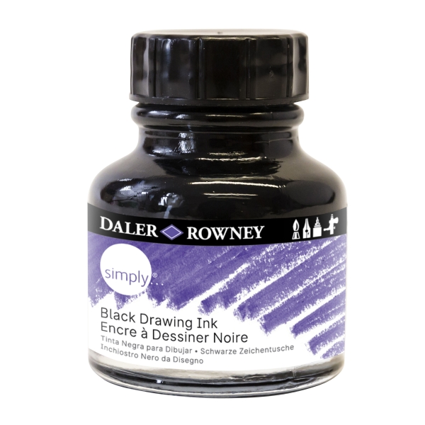 Daler Rowney Simply Tinta Acrilica - Botella de Cristal con Pipeta - 29.5ml - Color Negro