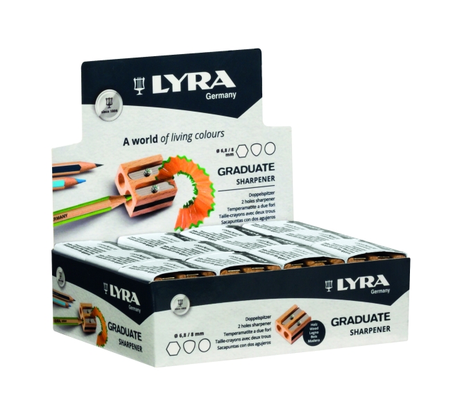 Lyra Graduate Sacapuntas Doble de Madera - Lapices hasta 8mm - Cuchilla de Alta Calidad