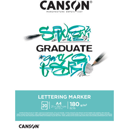 Canson Graduate Lettering Rotulador Bloc Encolado de 20 Hojas A4 - 180g - Satinado - Color Blanco