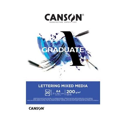 Canson Graduate Lettering Multitecnica Bloc Encolado de 20 Hojas A3 de 200g - Satinado - Color Blanco