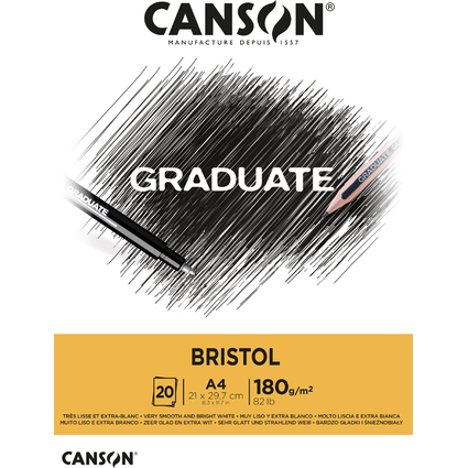 Canson Graduate Bristol Bloc Encolado de 20 Hojas A4 - 180g - Extraliso - Color Blanco