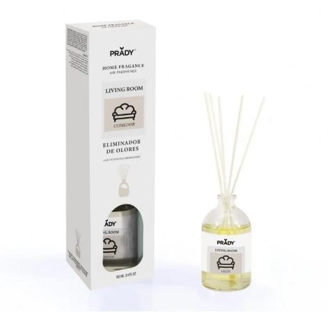 Prady Ambientador Mikado Neutralizador de Olores Para Comedor - Frasco de Cristal 100 ml y Varitas Difusoras