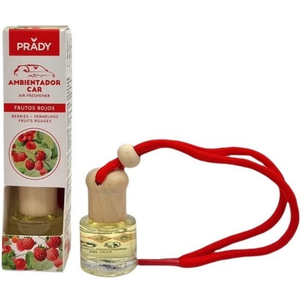 Prady Ambientador Coche Frutos Rojos - Frasco de Cristal 6 ml y Cuerda para Espejo Retrovisor