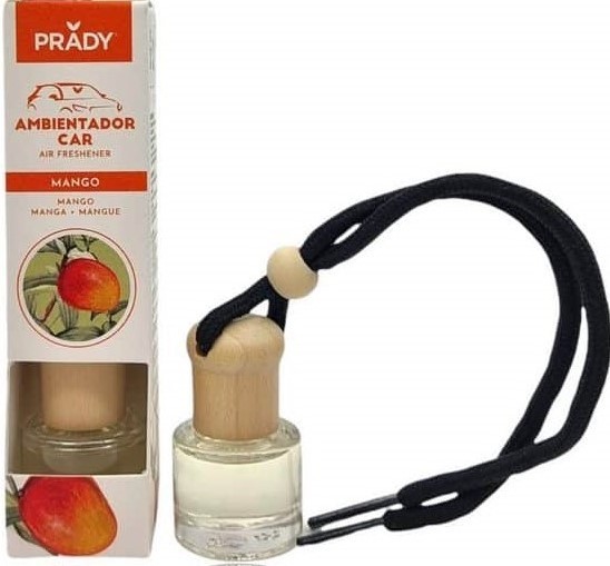 Prady Ambientador Coche Mango - Frasco de Cristal 6 ml y Cuerda para Espejo Retrovisor