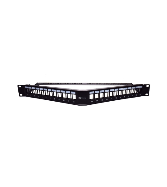 WP Patch Panel de 24 Puertos RJ45 CAT6 UTP - 1U Keystone Angulado - Color Negro