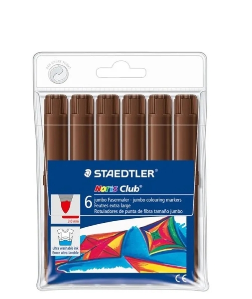 Staedtler Noris Jumbo 340 Pack de 6 Rotuladores Jumbo - Punta de Fibra - Trazo 3mm - Tapa Ventilada - Color Marron