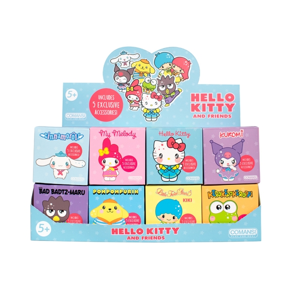 Comansi Display Hello Kitty and Friends Sorpresa 16 Unidades - 10 modelos - 5 Accesorios Exclusivos - Tamaño 8,5 x 8,5 x 8,5 cm - Figuras Coleccionables