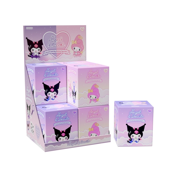 Comansi Display Figuras Angel & Devil 8 Unidades - Kuromi y My Melody - 2 Modelos - 3 Accesorios Exclusivos - Hanger Colgante para Mochila