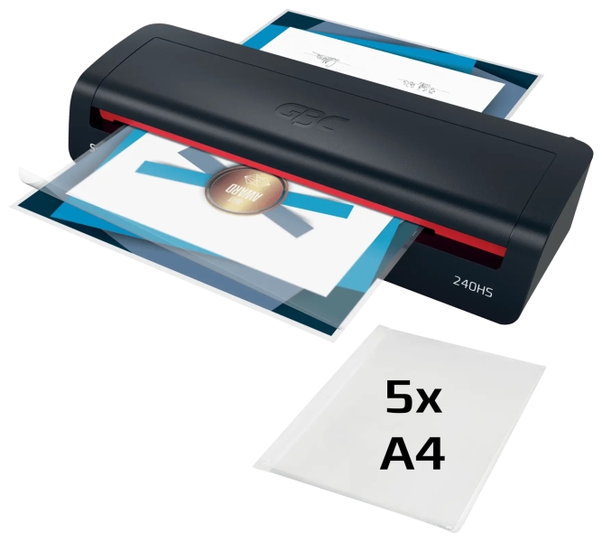 GBC 240HS Home Office A3 Plastificadora - Calentamiento en 2 Minutos - Desde Documentos de Identidad hasta Documentos A3 - Compatible con Bolsas de 75 a 125 micras - Color Negro /Rojo