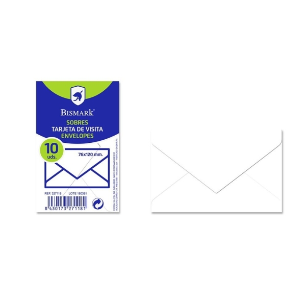 Bismark Pack de 10 Sobres de Papel 90grs - Medidas 76x120mm - Color Blanco