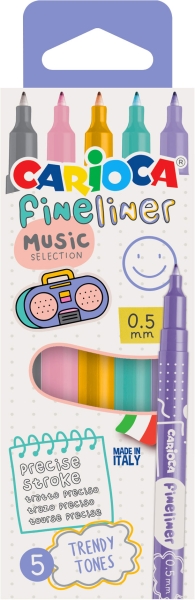 Carioca Fineliner Music Pack de 5 Rotuladores - Punta Blanca de Acetal 0.5mm - Colores Surtidos