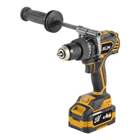 Blim Pro Taladro Percutor 20V - 140Nm - Motor Sin Escobillas - Velocidad Regulable 0-2050rpm - Bateria de 4Ah Incluida - Maletin de Transporte con Accesorios - Color Negro y Amarillo