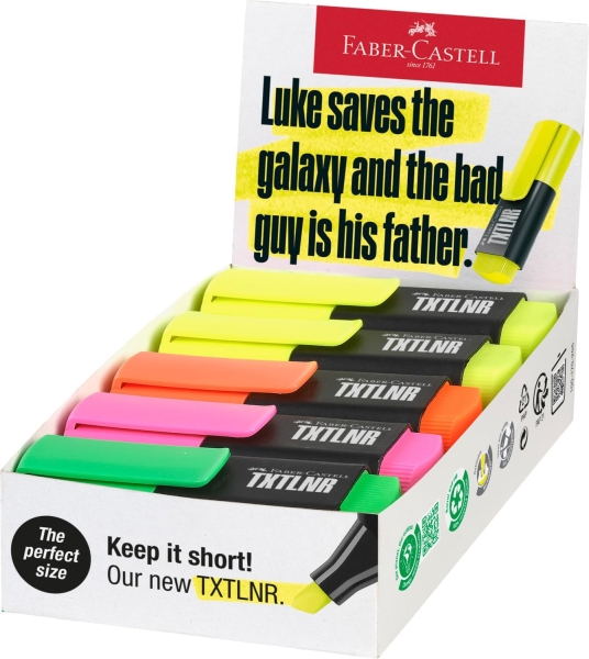 Faber-Castell TXTLNR Caja de 10 Marcadores Fluorescentes - Punta Biselada - Trazo entre 1, 2 y 5 mm - Tinta con Base de Agua - Colores Neon Surtidos